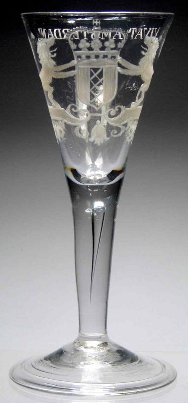 Rare Georgian Wine Glass Engraved  c1740