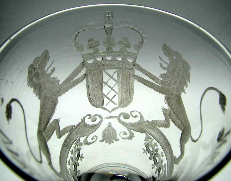Rare Georgian Wine Glass Engraved  c1740