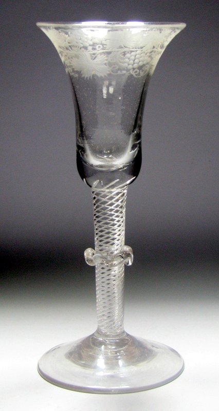 Large Air Twist Wine Glass with Vermicular Collar c1750