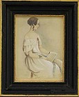 Folk Art Mourning Portrait of Young Woman   c1850