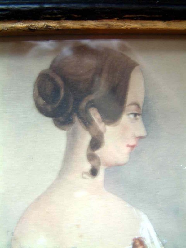 Folk Art Mourning Portrait of Young Woman   c1850