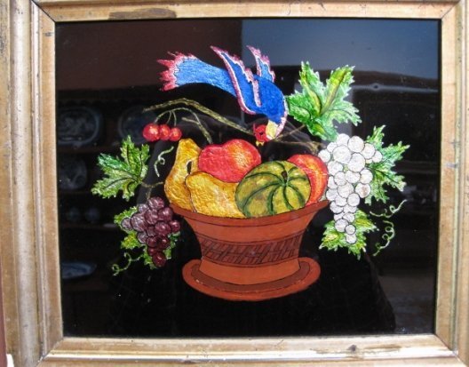 Rare American Tinsel Painting of Fruit   c1875