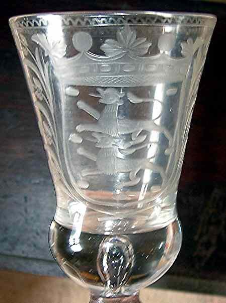 Armorial Goblet  Antique Wine Glass  c1740