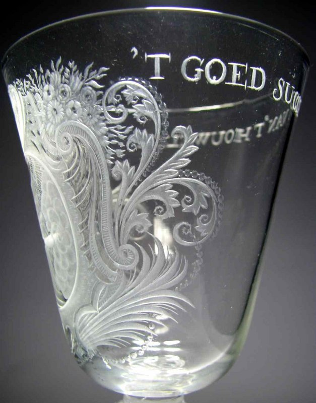 A Fine Engraved Composite Stem Marriage Goblet c1755