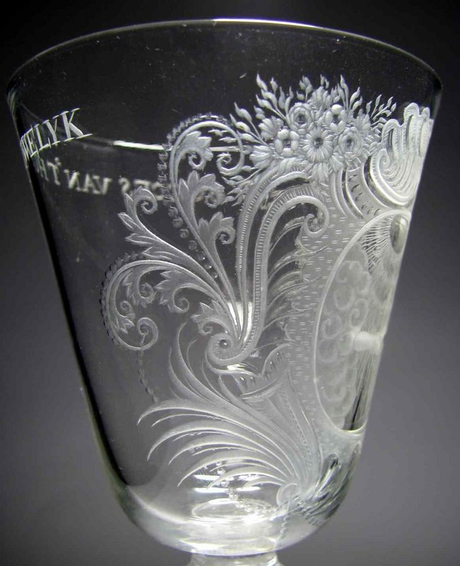 A Fine Engraved Composite Stem Marriage Goblet c1755