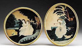 American Mourning Pictures  A Superb Pair  c1835