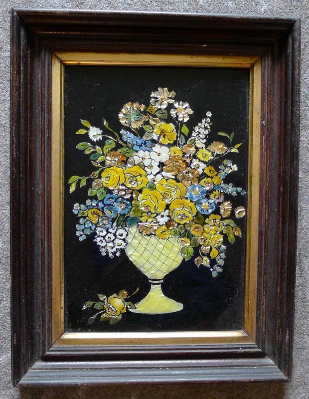 A Fine Foil or Tinsel Reverse Painting on Glass 19th c