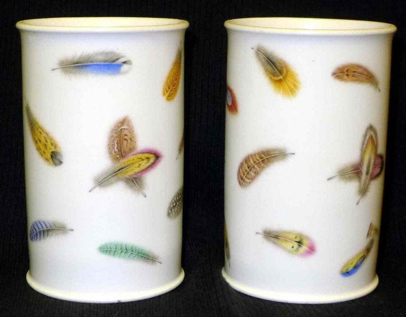 Worcester Porcelain Feather Decorated Vases  c1835