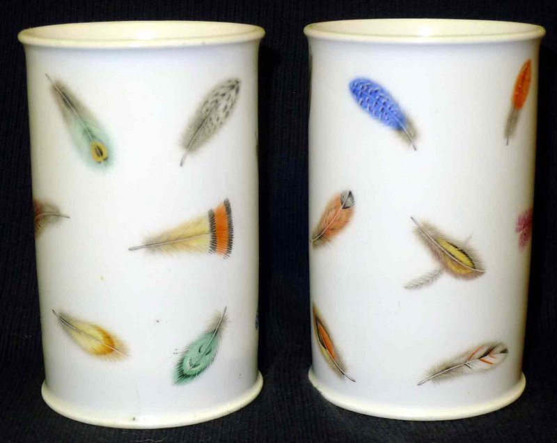 Worcester Porcelain Feather Decorated Vases  c1835