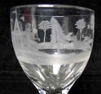 Set of Four Engraved English 18thC Antique Wine Glasses