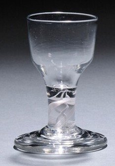 English Terraced Foot Firing Dram Glass Opaque Twist