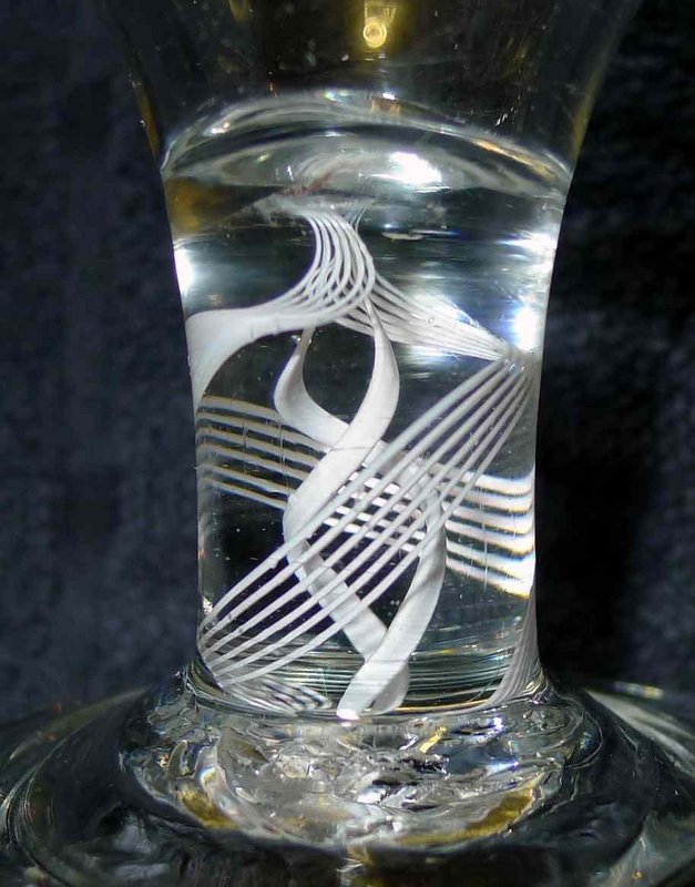English Terraced Foot Firing Dram Glass Opaque Twist
