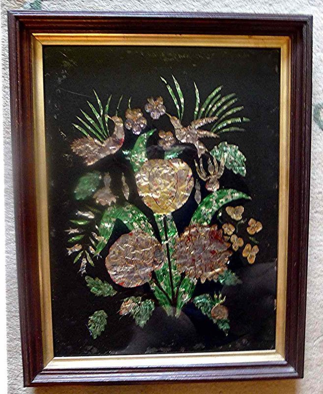Fine Tinsel Foil Reverse Painting on Glass 19th Century