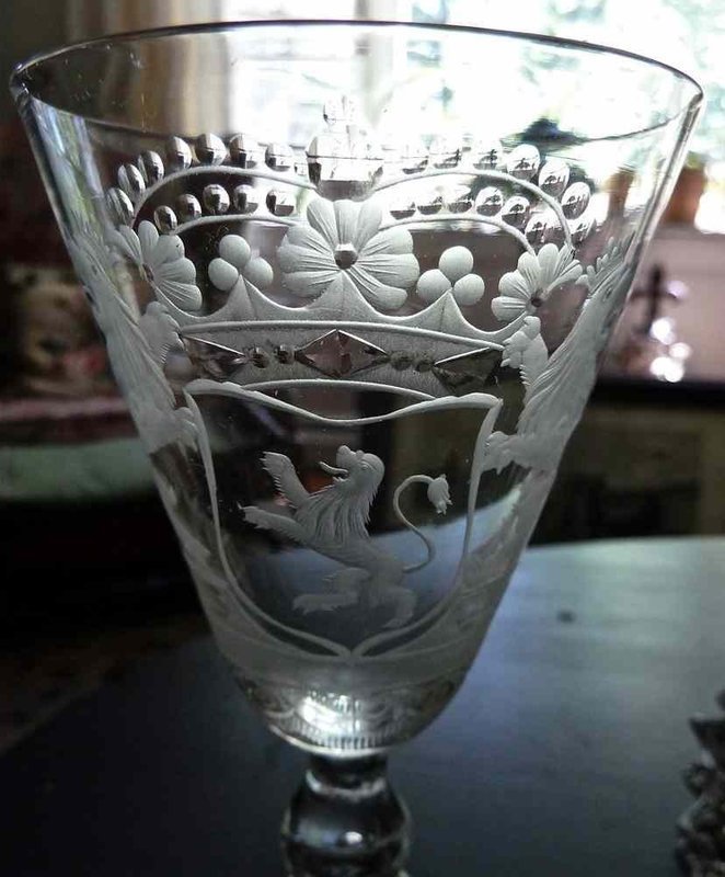 Armorial NL Baluster Wine Glass c1745