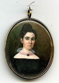 Beautiful American Miniature Portrait of Woman c1830
