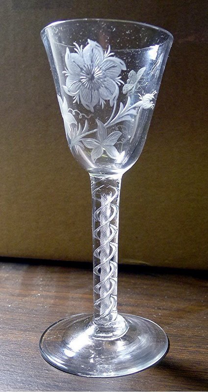 English Jacobite Mercury Air Twist Wine Glass c1755