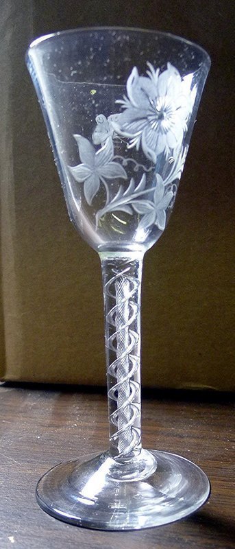 English Jacobite Mercury Air Twist Wine Glass c1755