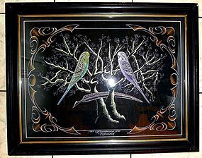 Incredible Signed Calligraphy of Two Birds c1870