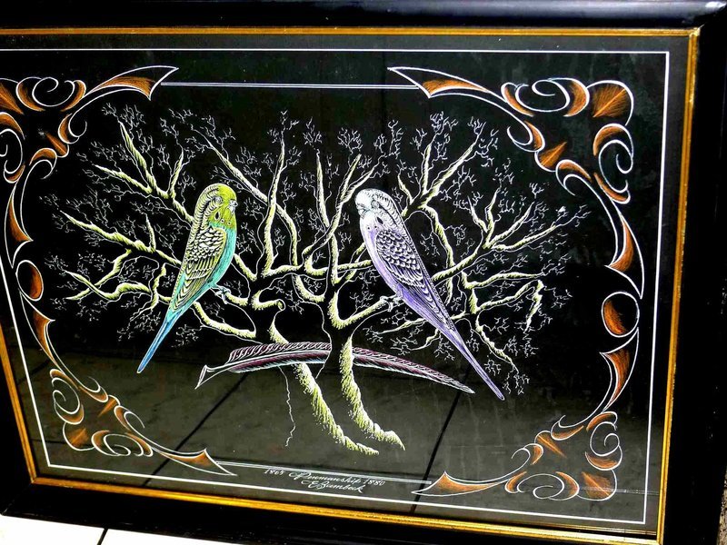 Incredible Signed Calligraphy of Two Birds c1870