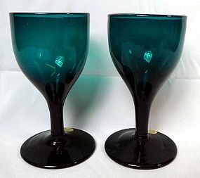 A Pair of 18th Century Antique English Coloured Wine Glasses