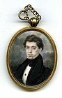 American Gold Case Miniature Painting of Young Man c1835