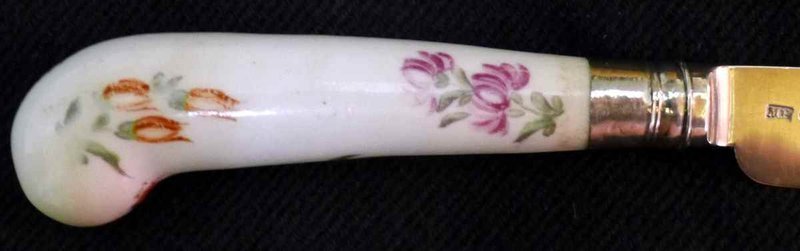 Rare Set of Bow Porcelain Knives (12) with Silver Blades  c1755