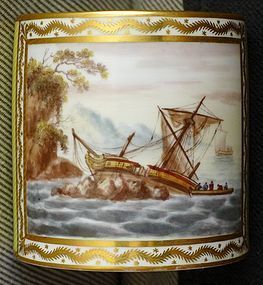 George Robertson Ship Scene Derby Porcelain Can c1795 - 1797