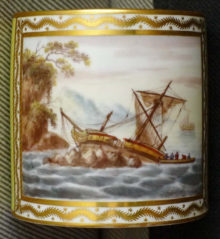 George Robertson Ship Scene Derby Porcelain Can c1795 - 1797