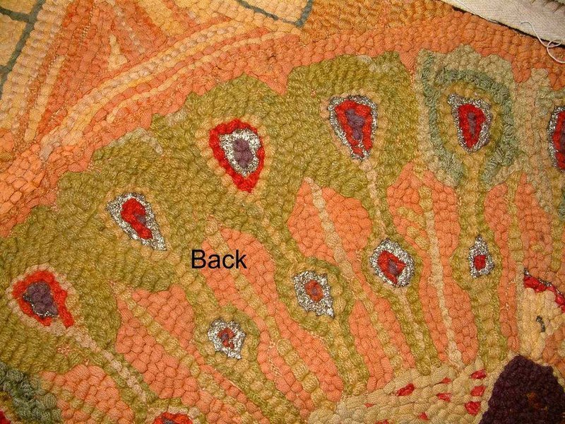 Rare and Spectacular American Hooked Rug of Peacock c1890