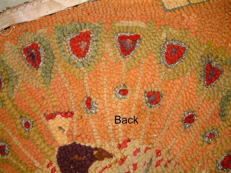 Rare and Spectacular American Hooked Rug of Peacock c1890
