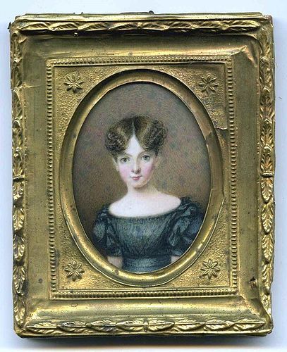 A Charming Miniature Portrait Painting of Pretty Young Girl c1825