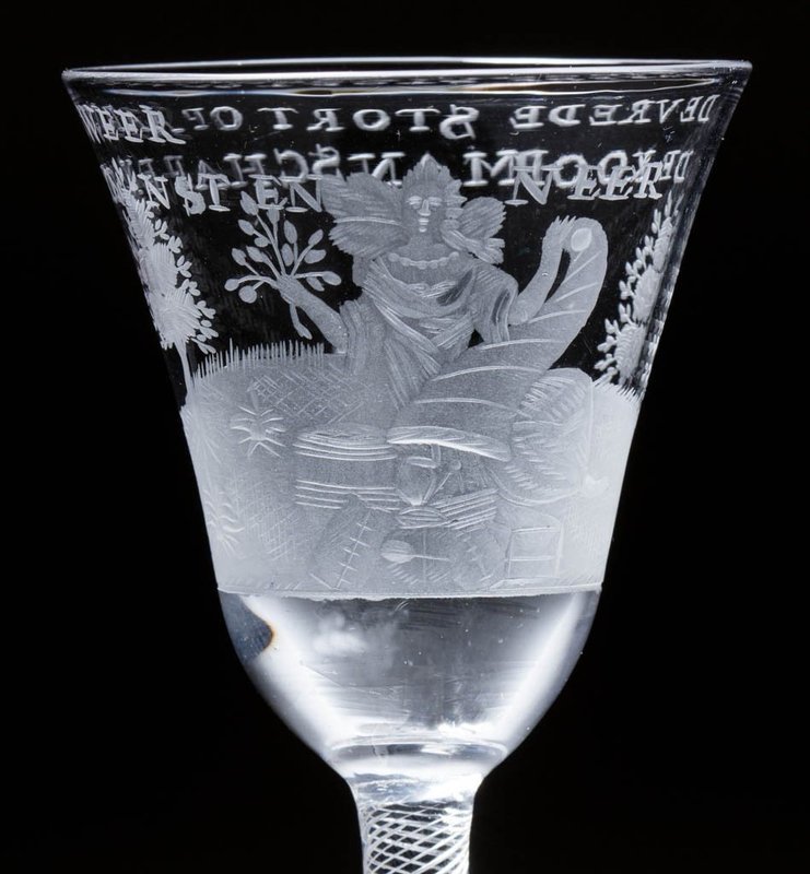 A Georgian Antique Dutch Engraved Air Twist Wine Glass c1755