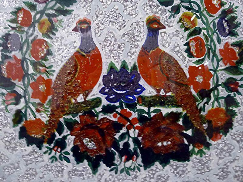 Striking Tinsel Foil Painting of Birds c1875