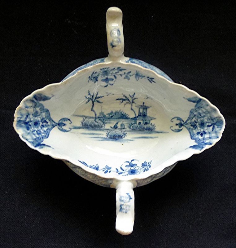 First Period Worcester Porcelain Large Sauceboat c1757