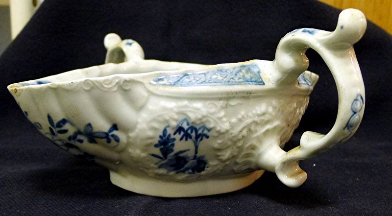 First Period Worcester Porcelain Large Sauceboat c1757
