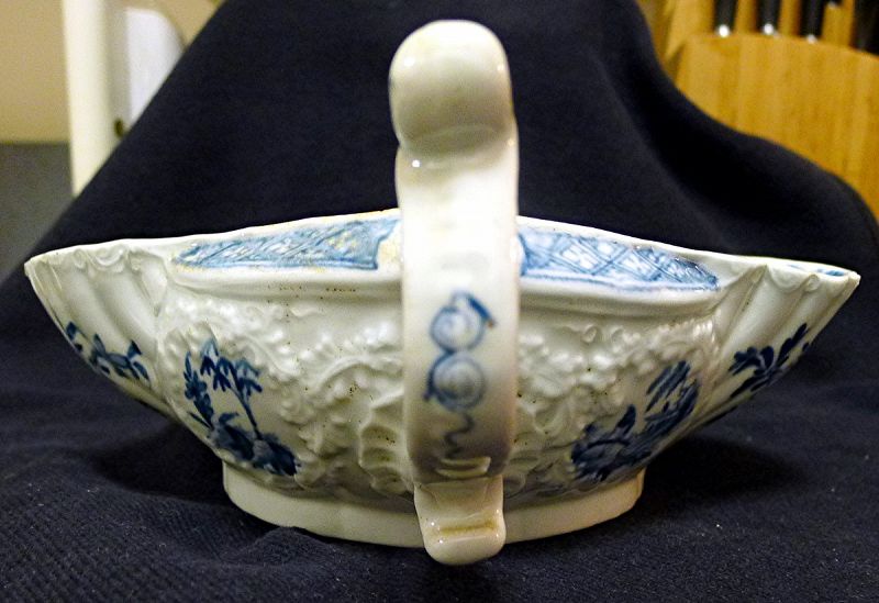 First Period Worcester Porcelain Large Sauceboat c1757