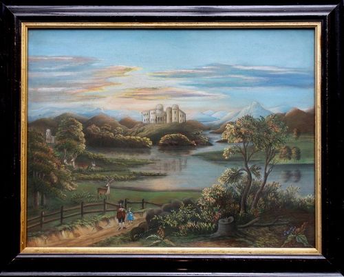 Spectacular and Rare Large Sandpaper Painting c1860