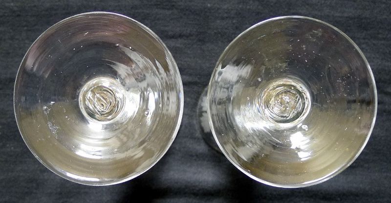 A Pair of Antique English Air Twist Wine Glasses  c1755