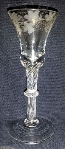 Georgian Air Twist Wine Glass with Unusual Collar c1755