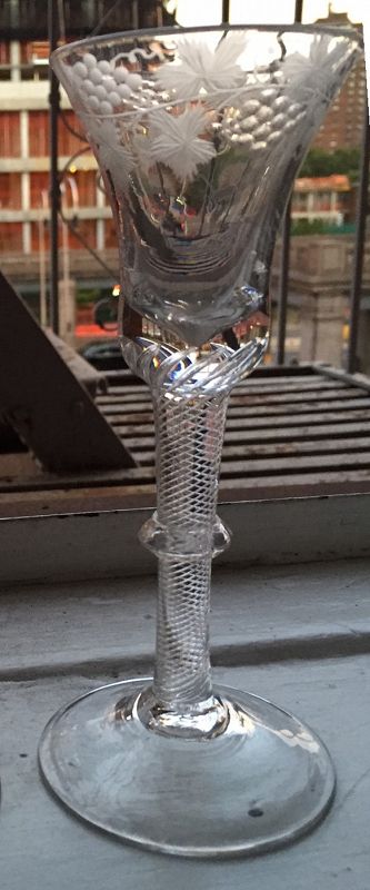 Georgian Air Twist Wine Glass with Unusual Collar c1755