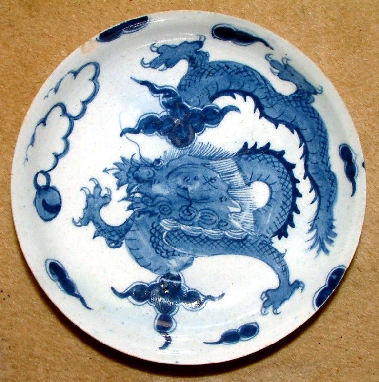 Rare Bow Porcelain Dragon Cup and Saucer c1754