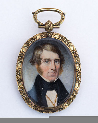 American Miniature Portrait of a Gent c1840 with Unusual Gold Case