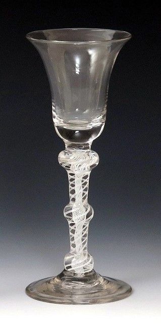Rare Three Knop Antique English Opaque Twist Wine Glass c1765