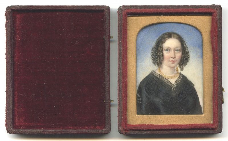 Striking American Miniature Portrait of Young Woman c1836