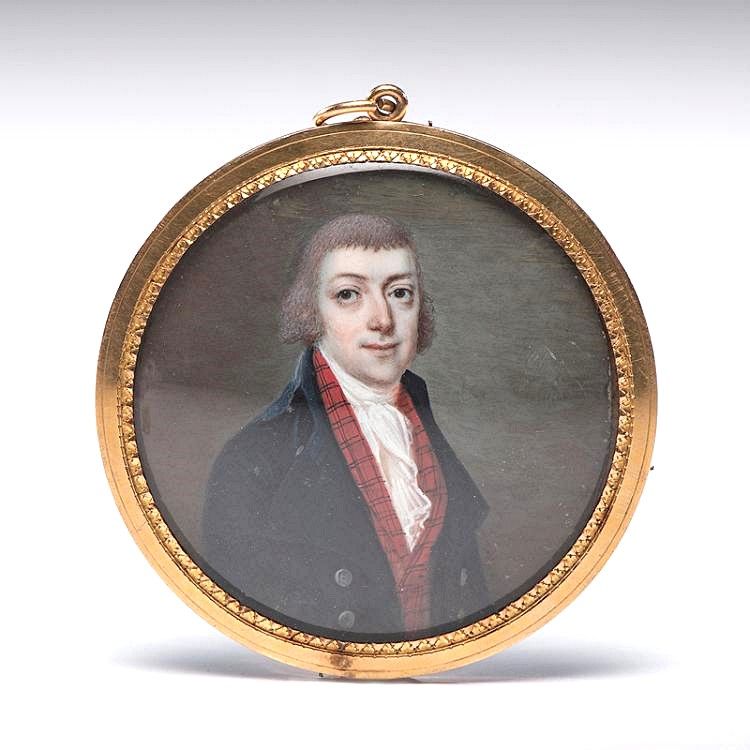 Superb Fancy Back French Miniature Portrait c 1790