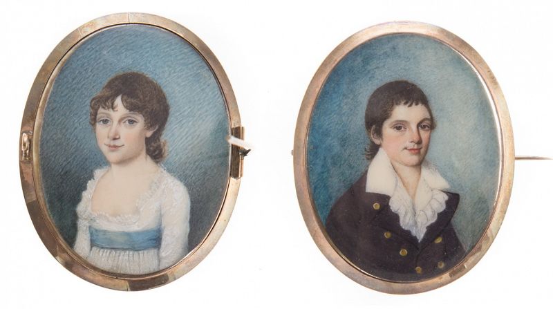 A Double Portrait Miniature of Children c1790