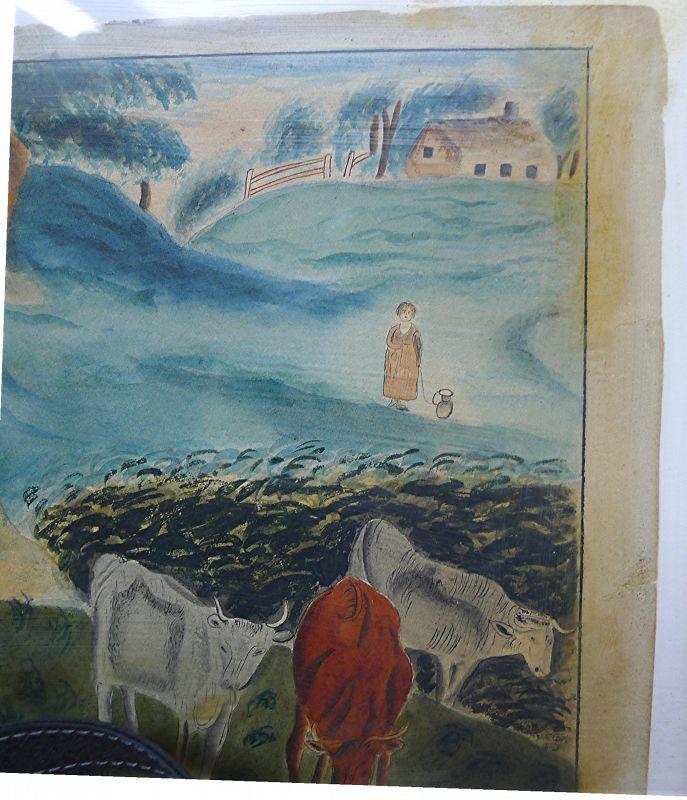 Important Naive Watercolor Scene c1820