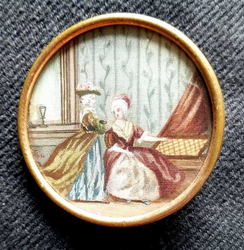 Large Painting on Fabric Button 19th C