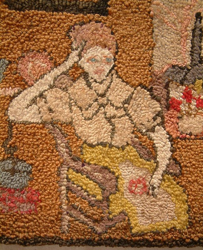 Rare Pictorial American Hooked Rug c1890