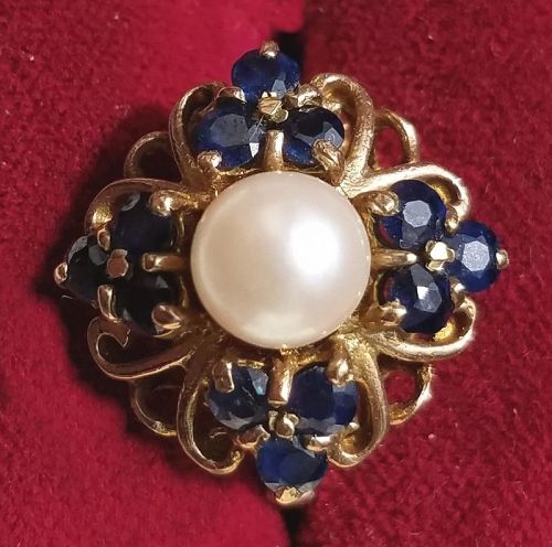 Stunning Edwardian Sapphire and Pearl Ring c1910